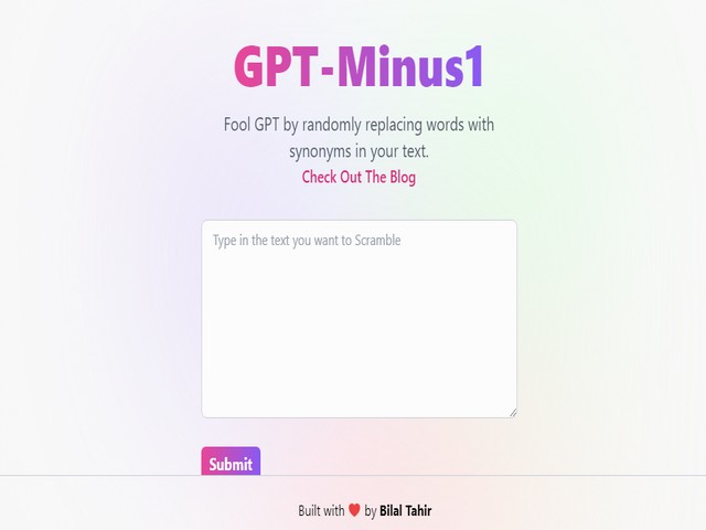 GPT MINUS 1: Free AI Tool to Generate Text Creation